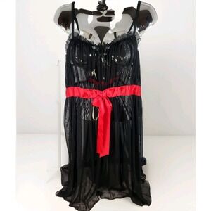 Women's Babydoll‎ Nightgown Chemise Size 1X Sheer Black W/Red Ribbon
